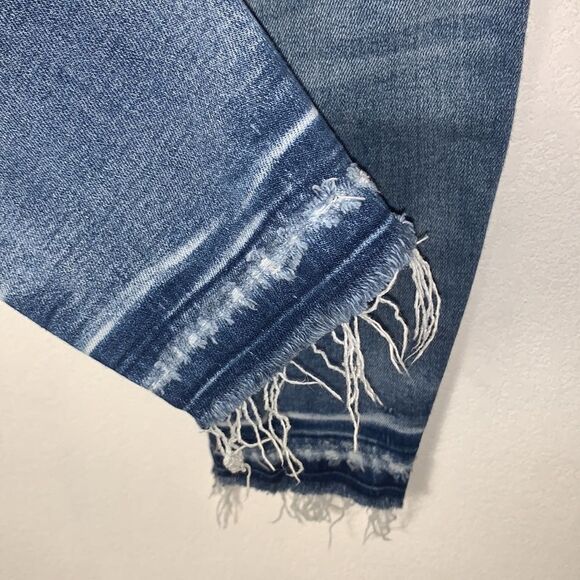Kancan Distressed Mid Rise Daw Frayed Hem Ankle Cropped Skinny Jeans Sz 32 - Picture 5 of 9